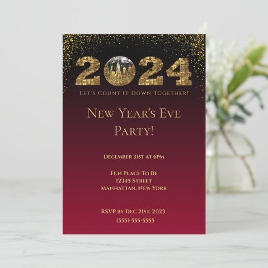 2024 Oudejaarsavond Party-Ball-NYC-Red Kaart (Staand voorkant)