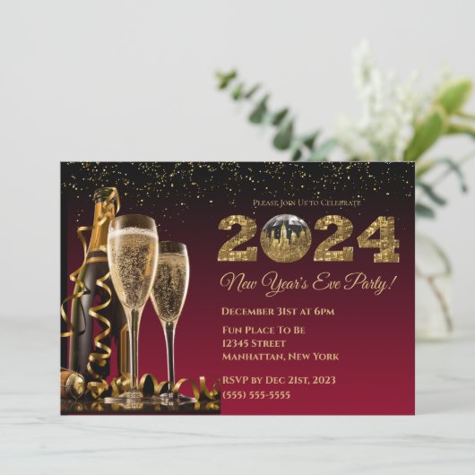 2024 Oudejaarsavond Party-Ball-NYC-Red Kaart (Staand voorkant)