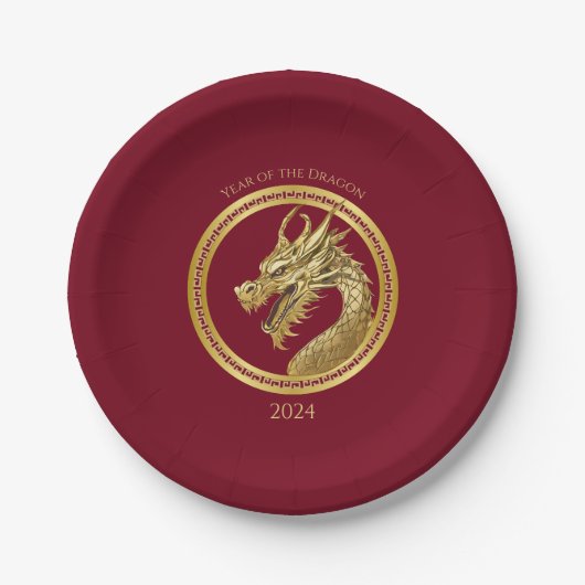 2024 Oudejaarsavond Party-Chinese New Years-Dragon Papieren Bordje (Voorkant)