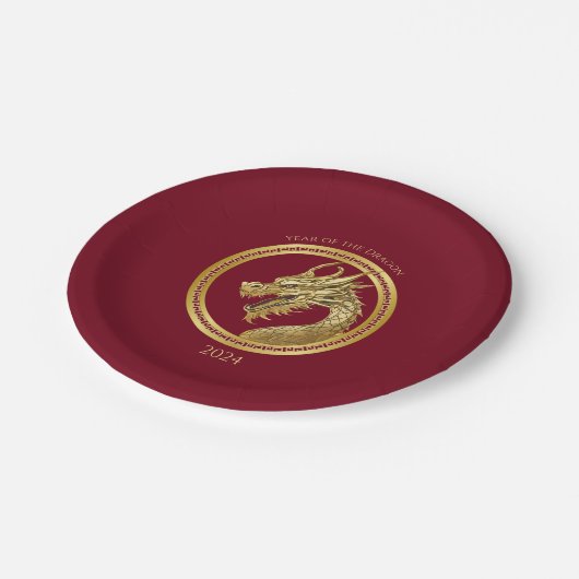 2024 Oudejaarsavond Party-Chinese New Years-Dragon Papieren Bordje (Gekanteld)