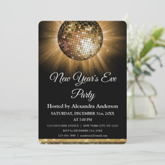 2024 Oudejaarsavond Party Gold Disco Ball Kaart (Staand voorkant)