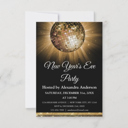 2024 Oudejaarsavond Party Gold Disco Ball Kaart (Voorkant)