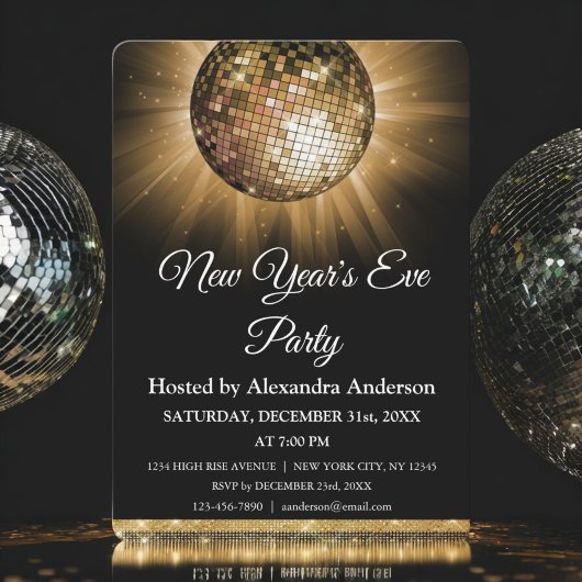 2024 Oudejaarsavond Party Gold Disco Ball Kaart