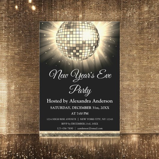 2024 Oudejaarsavond Party Gold Disco Ball Kaart