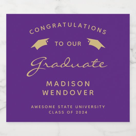 2024 Paarse gouden Script Pet Afstuderen Sparkling Wijnetiket (Enkel label)