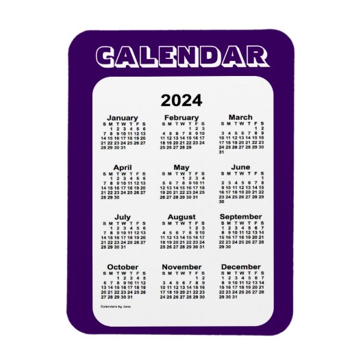 2024 Paarse kalender van Janz 3x4 Magnet Magneet (Verticaal)