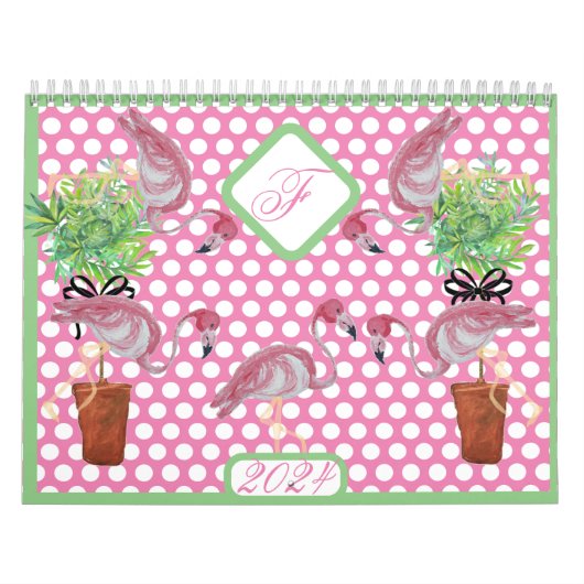 2024 Palm Pink Flamingo Flamingos Terra Cotta Kalender (Hoes)