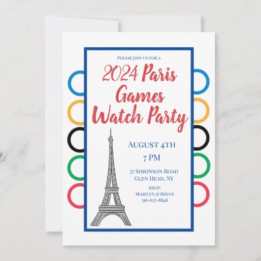 2024 Parijse Spelen Zomer Watch Party Ringen Kaart (Voorkant)