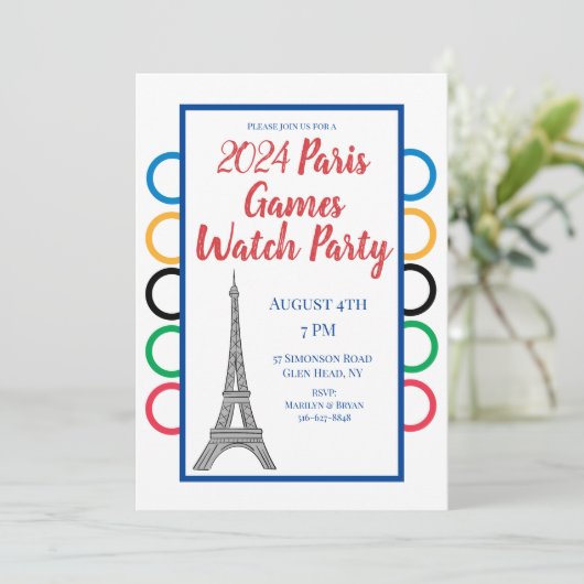 2024 Parijse Spelen Zomer Watch Party Ringen Kaart (Staand voorkant)