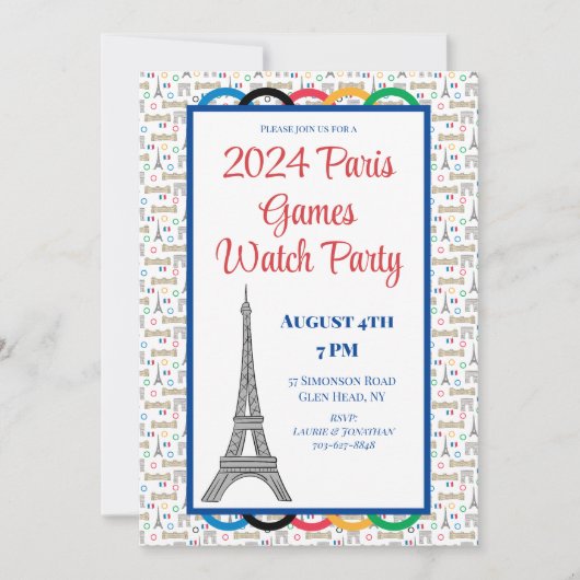2024 Parijse Spelen Zomer Watch Party Ringen Kaart (Voorkant)