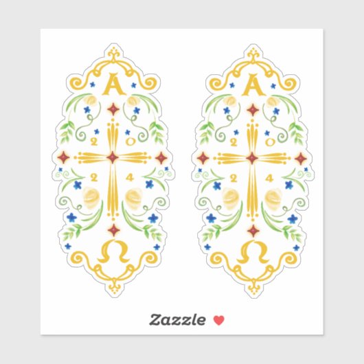 2024 Paschal Candle Blue Flowers Sticker (Vel)