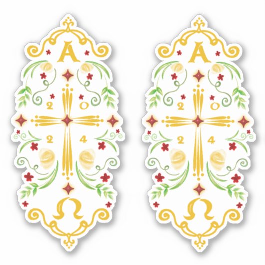 2024 Paschal Candle Red Flowers Sticker (Voorkant)