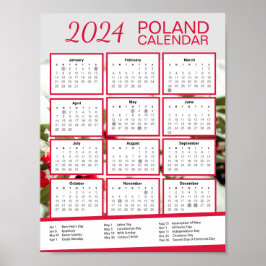 2024 Polen Kalender met Pools Feestdagen Download Poster