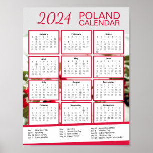 2024 Polen Kalender met Pools Feestdagen Download Poster