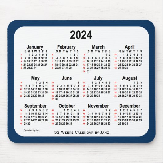 2024 Politiedoos Blauw 52-weken agenda van Janz Muismat (Voorkant)
