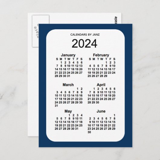 2024 Politiedoos blauw 6 maanden Mini Kalender doo Briefkaart (Voorkant / Achterkant)