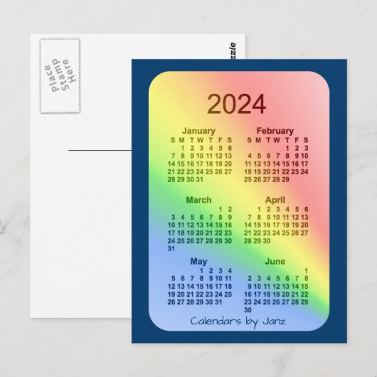 2024 Rainbow Blue 6-maandelijkse agenda van Janz Briefkaart (Voorkant / Achterkant)
