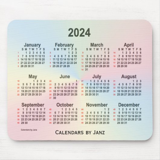2024 Rainbow Cloud 52 weken agenda van Janz Muismat (Voorkant)