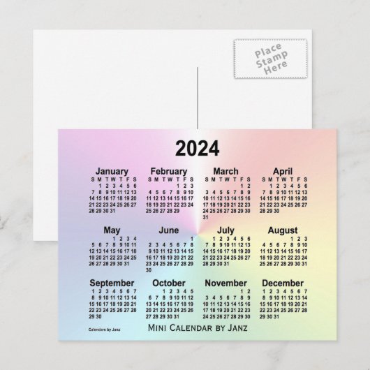 2024 Rainbow Cloud Mini Calendar van Janz Briefkaart (Voorkant / Achterkant)
