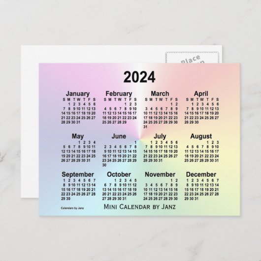 2024 Rainbow Cloud Mini-kalender van Janz Briefkaart (Voorkant / Achterkant)