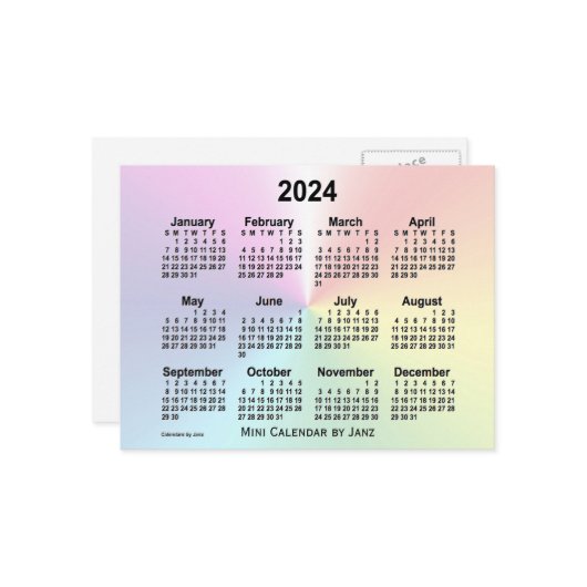 2024 Rainbow Cloud Mini-kalender van Janz Briefkaart (Voorkant / Achterkant in situ)