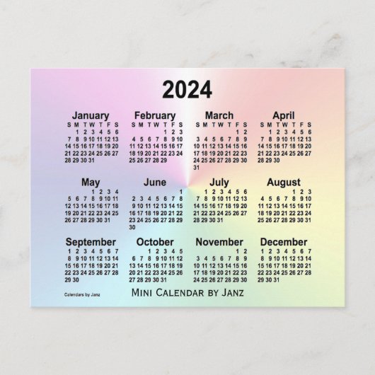 2024 Rainbow Cloud Mini-kalender van Janz Briefkaart (Voorkant)