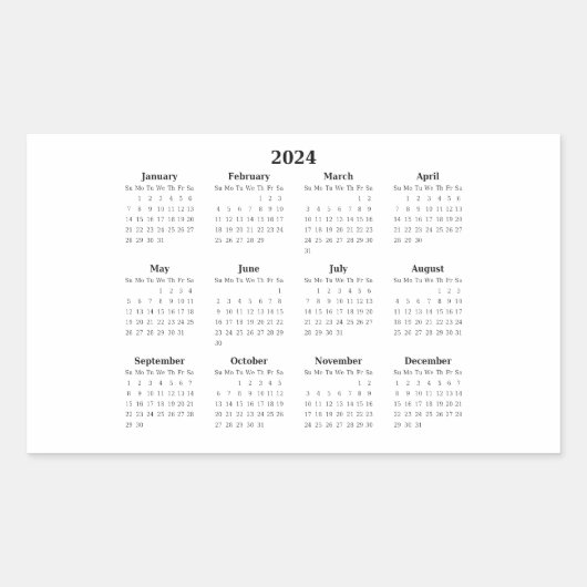 2024 Rechthoekige maandkalender Rechthoekige Sticker (Voorkant)