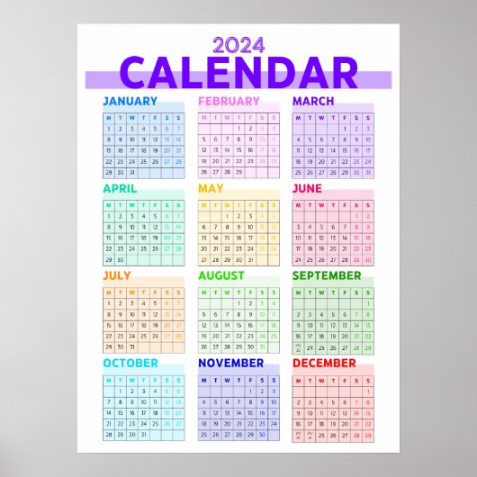 2024 Regenboog Kleurrijke Volle Jaar Maandelijkse Poster (Voorkant)