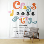 2024 Retro Custom Graduation Party Witte Achtergro Wandkleed (In situ)