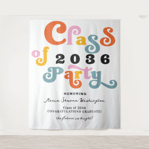 2024 Retro Custom Graduation Party Witte Achtergro Wandkleed