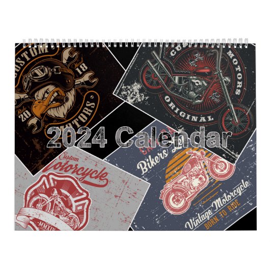 2024 Retro Grunge Motorfiets Kalender (Hoes)