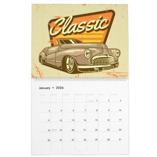 2024 Retro Grunge Stijl Hot Rod Kalender (Jan 2026)