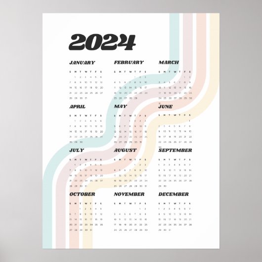2024 Retro Wandkalender - 18 "x24" Poster (Voorkant)