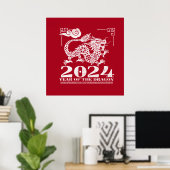 2024 Rode Chinese Zodiac Jaar van de Draak Poster (Thuiskantoor)