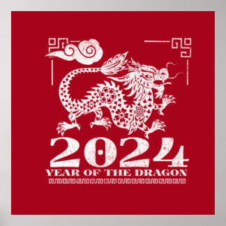 2024 Rode Chinese Zodiac Jaar van de Draak Poster