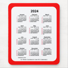 2024 Rood 52 weken ISO Agenda van Janz Two Tone Muismat