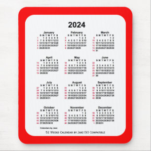 2024 Rood 52 weken ISO Agenda van Janz Two Tone Muismat