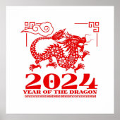 2024 Rood Chinees Zodiac Jaar van de Dragon Artwor Poster (Voorkant)