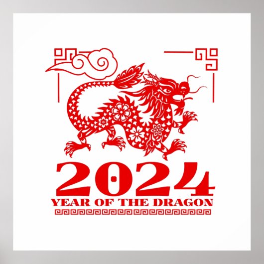 2024 Rood Chinees Zodiac Jaar van de Dragon Artwor Poster (Voorkant)