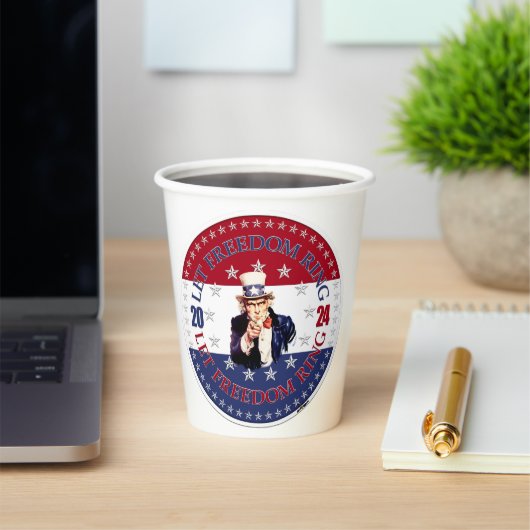 2024 Rood en Blauw Laat Vrijheidsring Uncle Sam Papieren Bekers (Insitu)