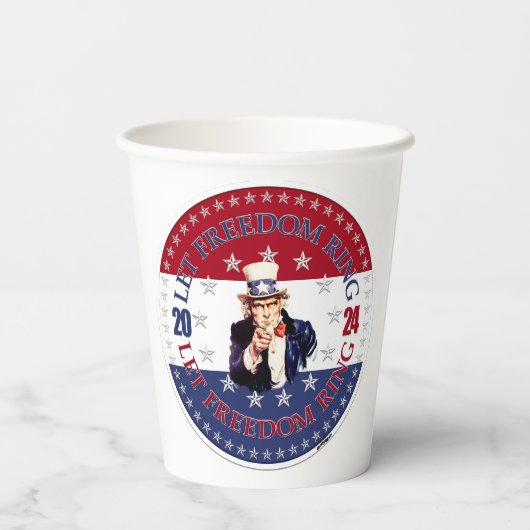 2024 Rood en Blauw Laat Vrijheidsring Uncle Sam Papieren Bekers (Achterkant)