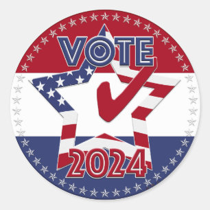 2024 Rood en Blauw STEM USA Flag Star Mark Ronde Sticker