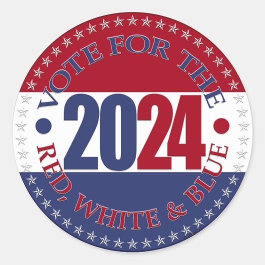 2024 Rood en Blauw Stem voor de Rood Wit en Blauw Ronde Sticker (Voorkant)