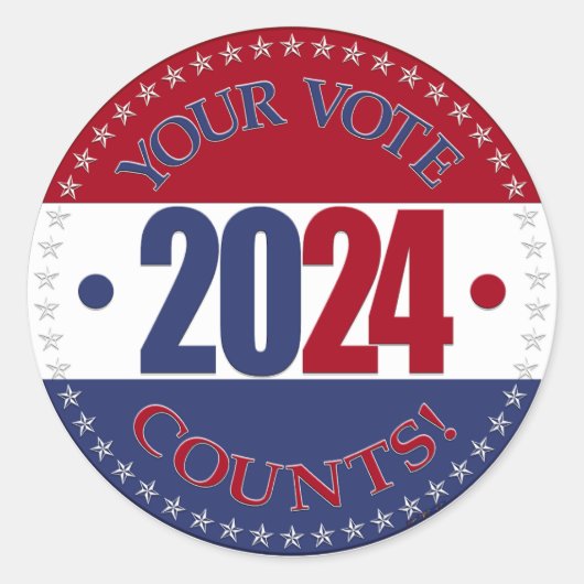 2024 Rood en blauw Uw stem telt Ronde Sticker (Voorkant)