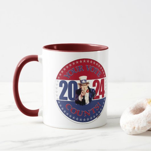 2024 Rood en Blauw Uw Stem Telt Uncle Sam Mok (Met donut)