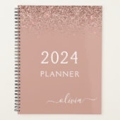 2024 Roos gouden Blush roze glitter monogram Planner (Voorkant)