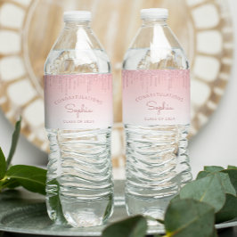 2024 Roze Glitter Drip Graduation Party Waterfles Etiket