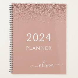 2024 Roze Goud Blush Roze Glitter Monogram Planner