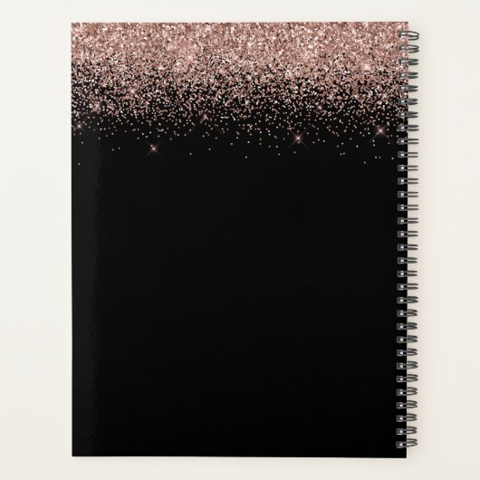 2024 Roze Goud - Roze Roze en Zwarte Glitter Monog Planner (Achterkant)