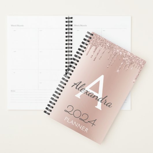 2024 Roze Goud - Roze Roze Glitter Monogram Planner (Display)